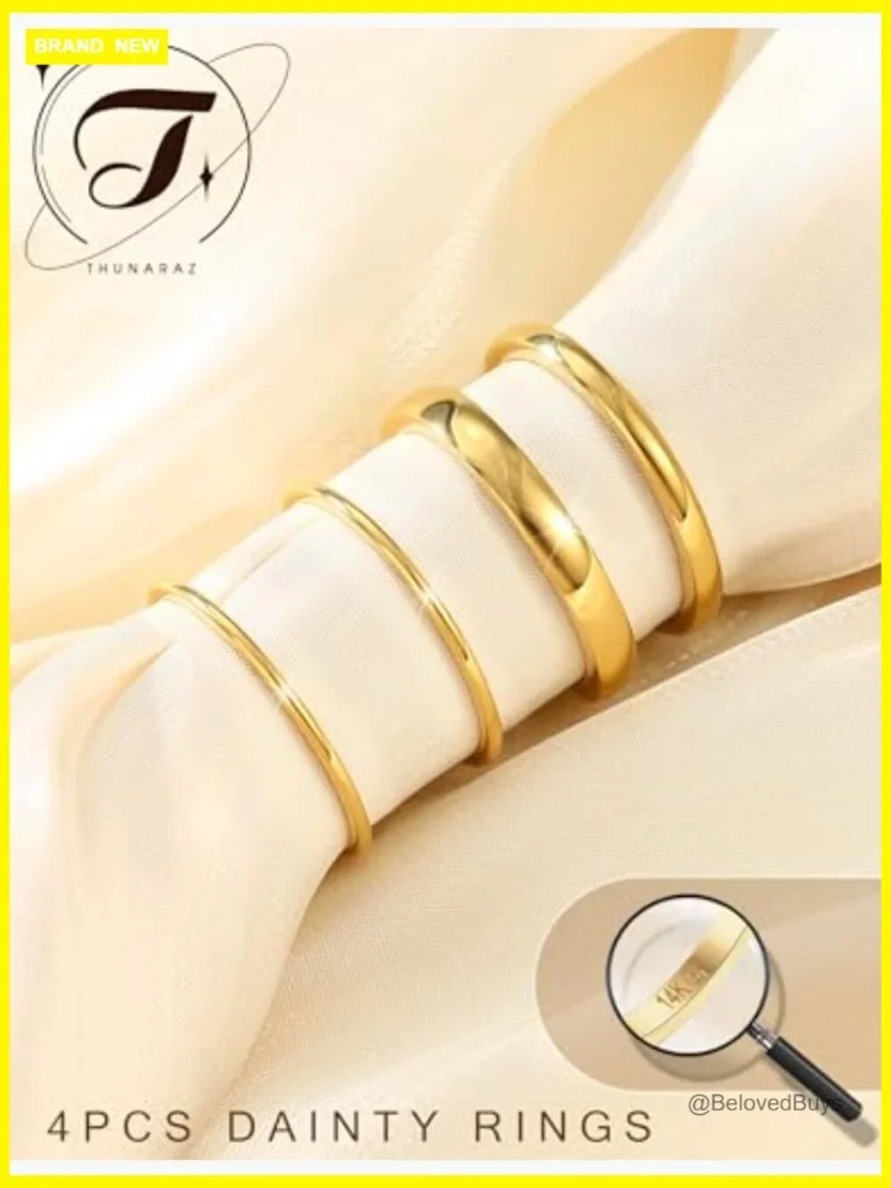 Stackable Thin Gold Filled Rings Set 4pcs 1-5mm Stacking Band